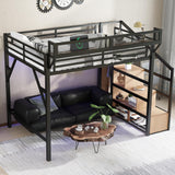 Queen Loft Bed with Stairs and Wardrobe, Queen Size Loft Bed with Charging Station, Lights and Bedside Shelf, Heavy Duty Loft Bed Frame for Adults, Teens, Kids, Noise Free, Natural Wood Bellemave