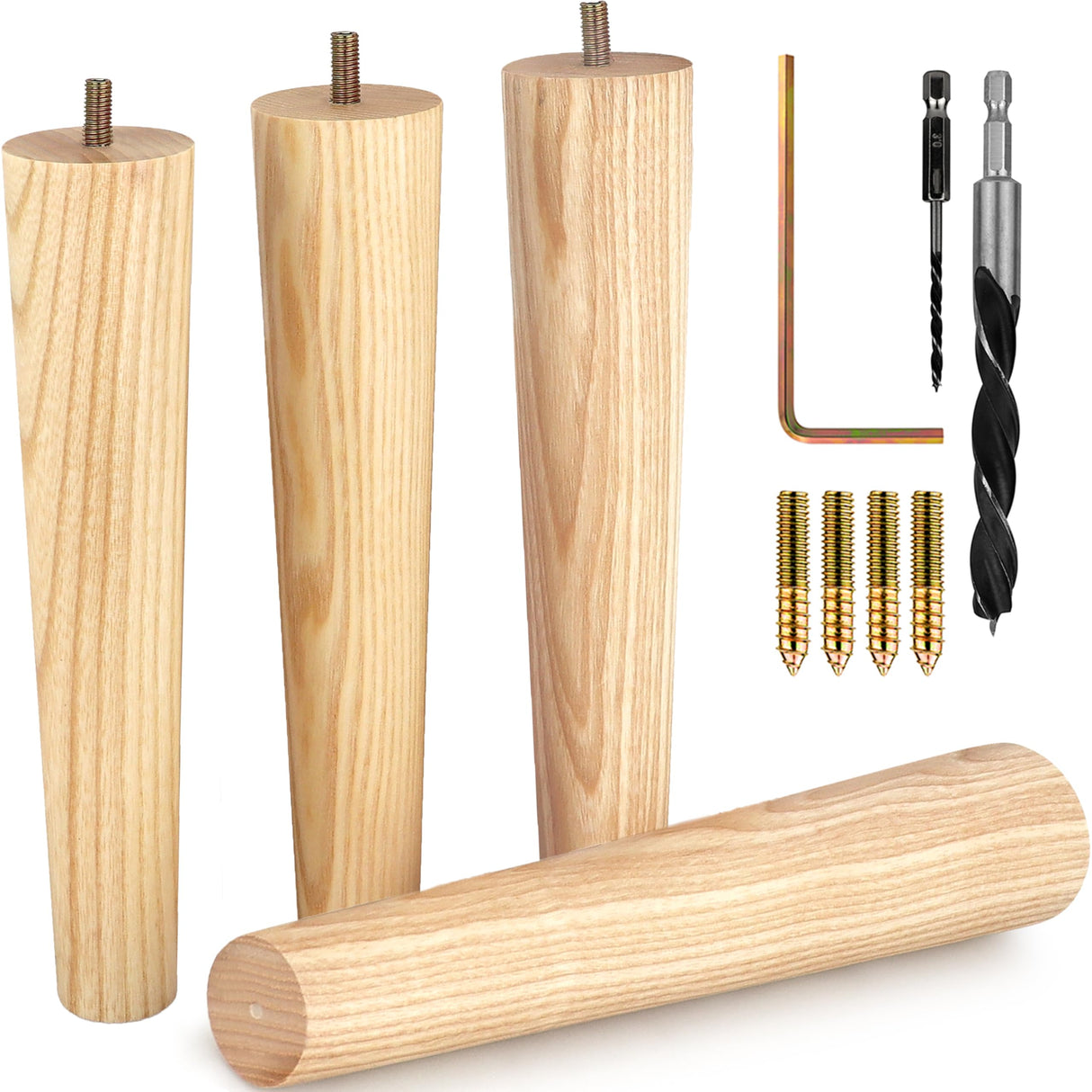 Ash Wood Furniture Legs - Premium Mid Century Legs for Sofa, Chair, Table, Dresser, Bed, Cabinet, Ottoman - Our Wooden Legs Are Easy To Install & Include Installation Hardware - Set of 4, 10 Inches Airy Abode