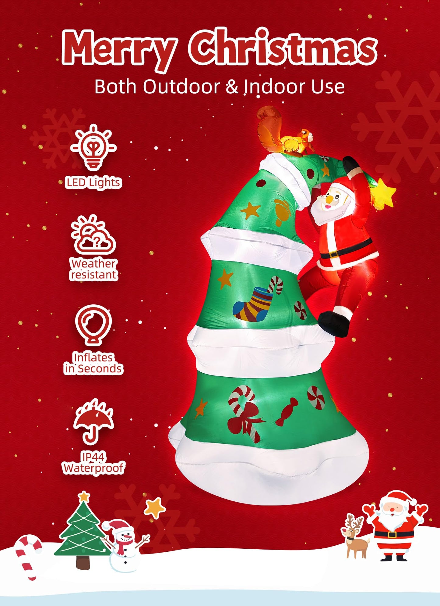 Minetom 10FT Inflatable Christmas Tree, Christmas Inflatable Outdoor Decoration with Build-in LEDs, Large Lighted Outdoor Blow Up Tree with Santa Squirrel Decor for Xmas Party Outside Yard Garden Lawn