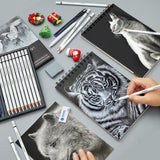 PANDAFLY White Charcoal Pencils Set, Professional 14 Piece Sketch Highlight Charcoal Pencils for Drawing, Sketching, Shading, Blending, White Chalk Pencils for Kid, Beginners & Pro Artists PANDAFLY