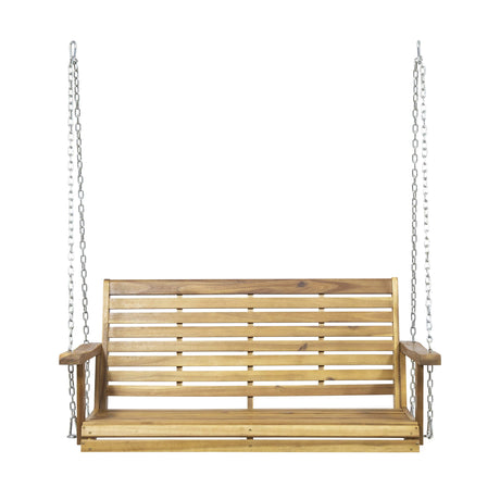 Viola Outdoor Aacia Wood Porch Swing, Teak GDFStudio