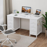 White Vanity Desk No Mirror - 47 Inch White Office Computer Desk with 8 Fabric Drawers on Both Sides for Girls, Makeup Work Writing Study Desks, Vanity Table No Mirror for Bedroom DLisiting