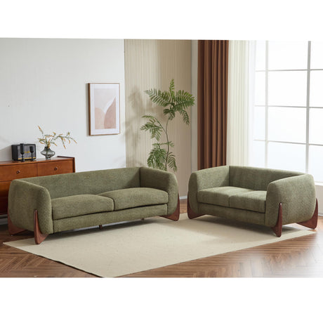 Christopher Knight Home Almad 2 Pieces Sofa Couch Set, Cozy 3-Seater Sofa and Loveseat for Living Room, Upholstered Couch Chair, Soft Seating Lounge Sofa with Wood Frame, Boucle Fabric, Olive Green Christopher Knight Home