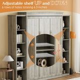 BEQAI Murphy Bed Queen with Storage Bookcase & 4 Adjustable Shelves, Queen Murphy Bed Cabinet Bed, Foldable Space Saving Furniture Beds, Wood Wall Bed for Guest Room, Bedroom, Grey BEQAI