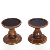 Hosley Set of 2 Brown Wood Pillar Holders 5 Inch High. Ideal Gift for Home Wedding Spa and Aromatherapy Settings. O3 Hosley