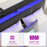 VECOCHO Queen Upholstered Bed Frame with Charging Station, LED Lights, and Headboard Storage - Dark Grey VECOCHO