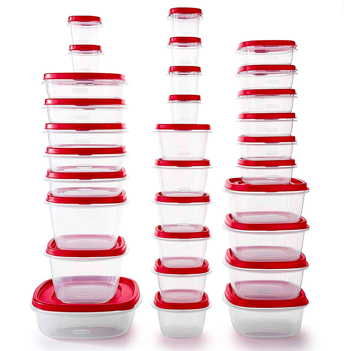Rubbermaid 60-Piece Food Storage Containers with Lids, Microwave and Dishwasher Safe, Red Color, Ideal for Meal Prep and Pantry Storage Rubbermaid