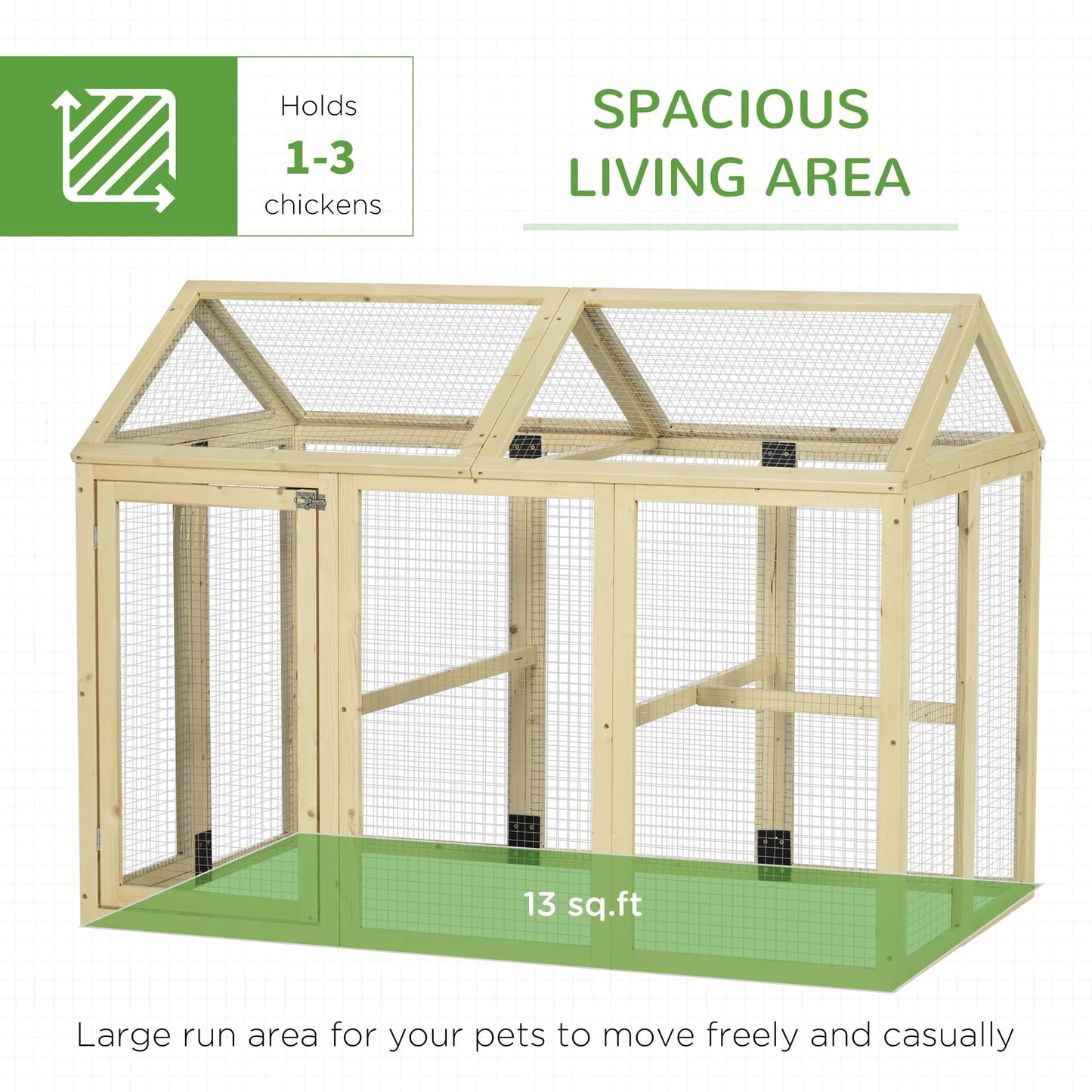 PawHut Chicken Run, Wooden Large Chicken Coop, Combinable Design with Perches & Doors for Outdoor, Backyard, Farm, 4.6' x 2.8', Nature Wood - WoodArtSupply