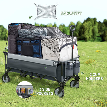 TIMBER RIDGE 51.2'' Extended Collapsible Wagon Cart with Cargo Net, 350LBS Heavy Duty Foldable Utility Wagon with Adjustable Handle, 250L Capacity Portable Cart for Camping Sports Shopping, G - WoodArtSupply