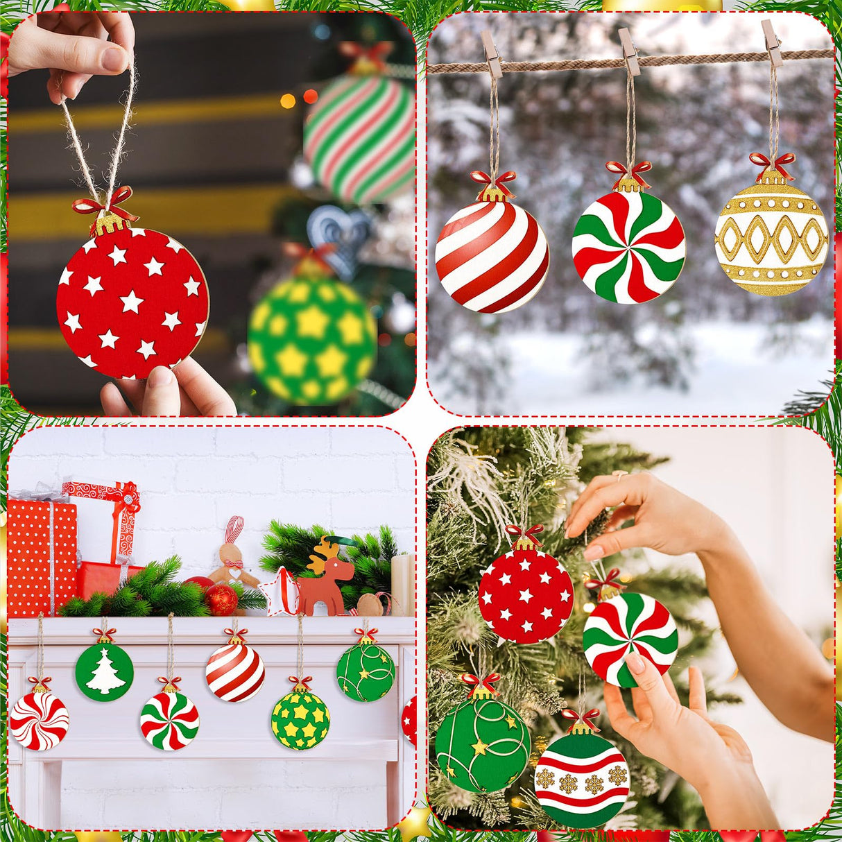 Cinnvoice 60 Pcs Wood Christmas Crafts for Adults DIY Paint Xmas Ornaments Blank Unfinished Wooden Cutouts Shapes Slices Hanging Embellishment for Christmas Tree Holiday Party Decor(Ball) Cinnvoice