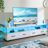 Cubehom LED TV Stand 75 inch TV Stands for Living Room Modern Entertainment Center with 4 Drawers TV Console Tables for Bedroom, Living Room (White, 71 inch) Cubehom
