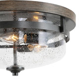 Farmhouse Flush Mount Ceiling Light Fixture with Seeded Glass Shade & Faux Wood Finish for Bedroom, Hallway, Kitchen, Dining & Living Room, Foyer and Bathroom GEPOW
