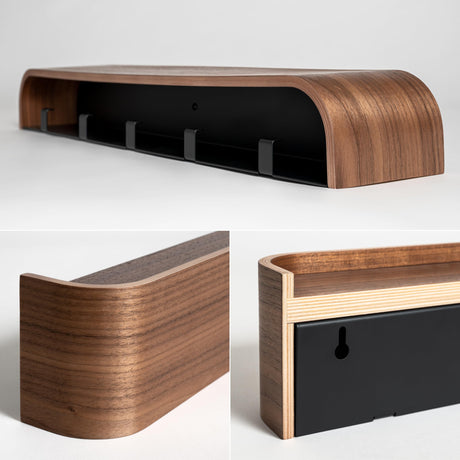 Kazai Wall-Mounted Coat Rack 'Toke' | Modern Design Coat Hanger with Hidden Wall Hooks | Solid Walnut Wood Veneer Panel Kazai.