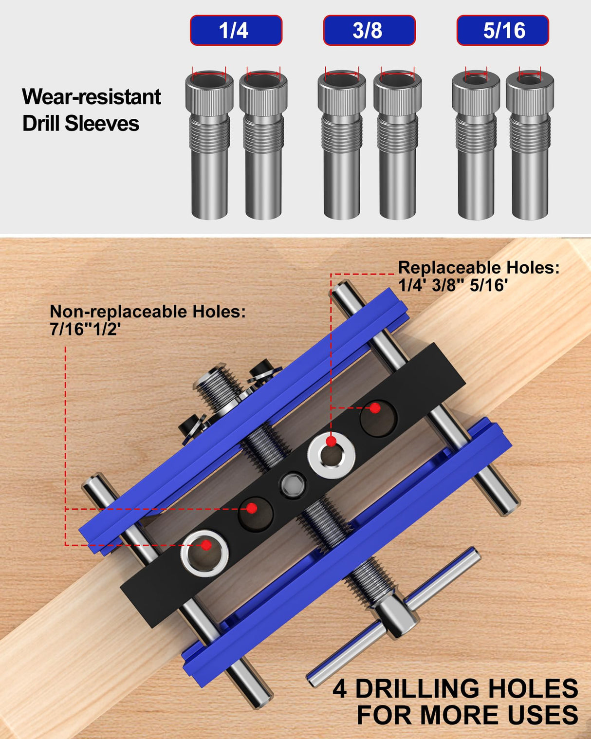 VASTHOME Self Centring Dowel Jig, Adjustable Drill Jig for Straight Holes, Biscuit Joiner Set with 6 Drill Guides, Adjustable Width Dowelling Jig for Straight Holes(blue) VASTHOME