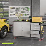 Rumetol 55"W Heavy Duty Rolling Workbench with Drawers and Storage,1000 LBS Capacity Work Bench with Lockable Cabinet & Adjustable Shelf,Garage Workbench with Pegboard & Wheels for Garage/Repair Shop Rumetol