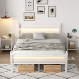 CollaredEagle Full Bed Frame with Headboard and Footboard,Heavy Duty Steel Slats Support Metal Bed Frame with Charging Station,White CollaredEagle