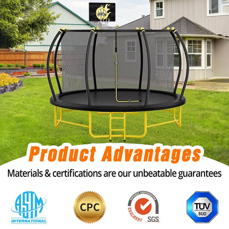 14FT Pumpkin Trampoline with Basketball Hoop, Balance Bar and Enclosure Net, Outdoor Trampoline for Kids and Adults, Capacity 880 lbs JINS&VICO