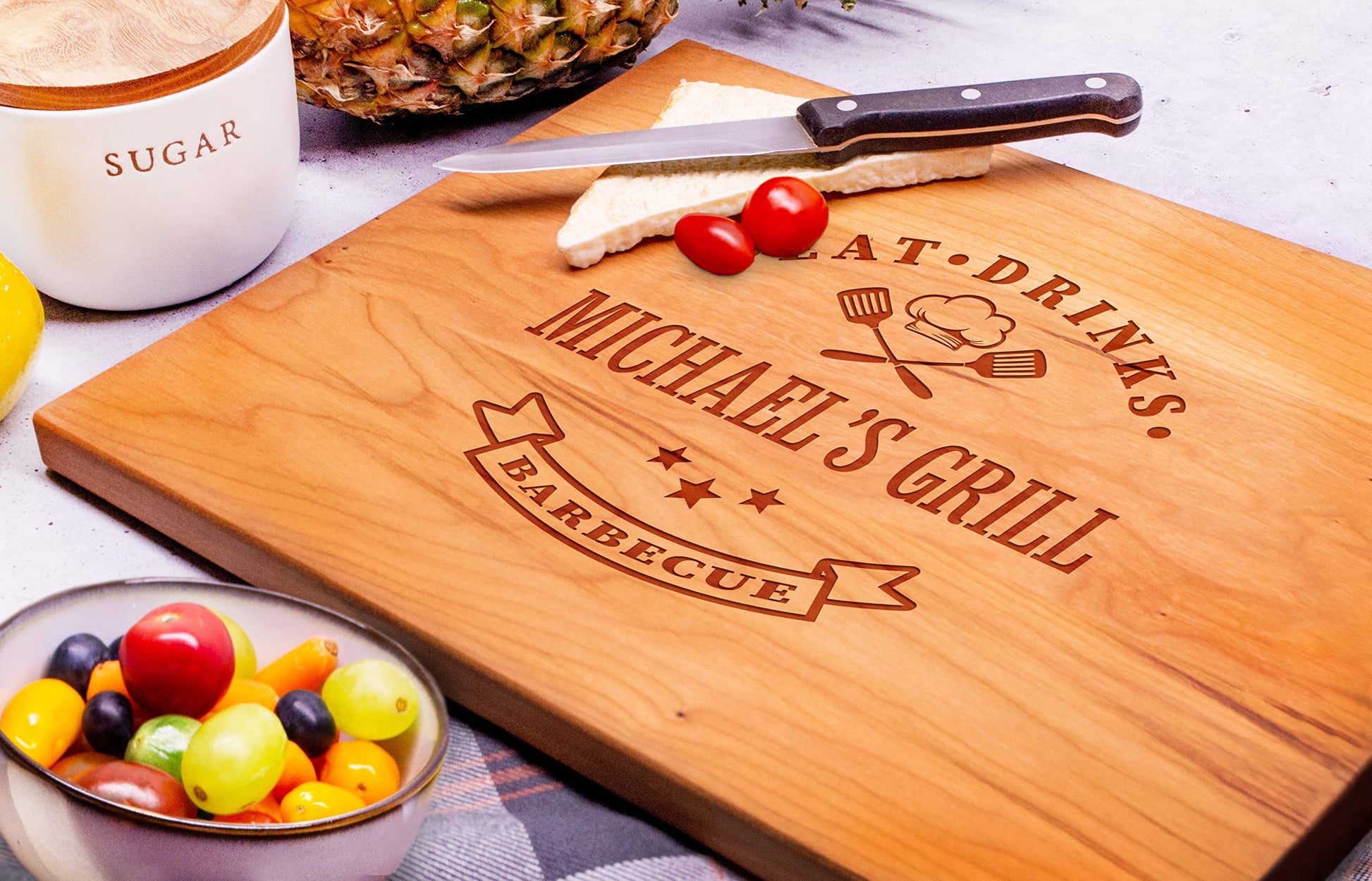 Personalized Grill Wooden Cutting Board Handmade in USA – Best Serves as Chopping board, Charcuterie board, Cheese board – Unique Wood Grilling Gift - WoodArtSupply