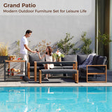 Grand patio Aluminum Patio Furniture Set, L Shaped Outdoor Sectional Sofa with Dining Table and Bench, Modern Outdoor Conversation Couch with Chaise, Faux Wood Grain Finish Grand patio