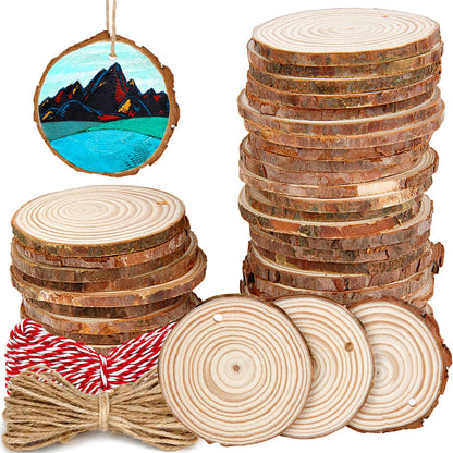 100 Pieces 2.4"-2.8" Natural Wooden Slices, Colovis Unfinished Wood Circles with Holes Tree Bark Round Log Discs DIY Crafts Hanging Ornaments (2.4"-2.8" 100Pcs, Natural)