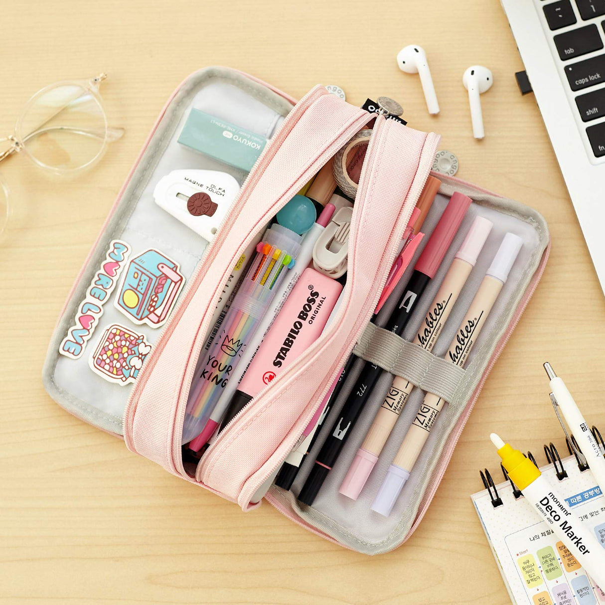 CICIMELON Large Capacity Pencil Case 3 Compartment Pouch Pen Bag for School Teen Girl Boy Men Women (Pink) CICIMELON