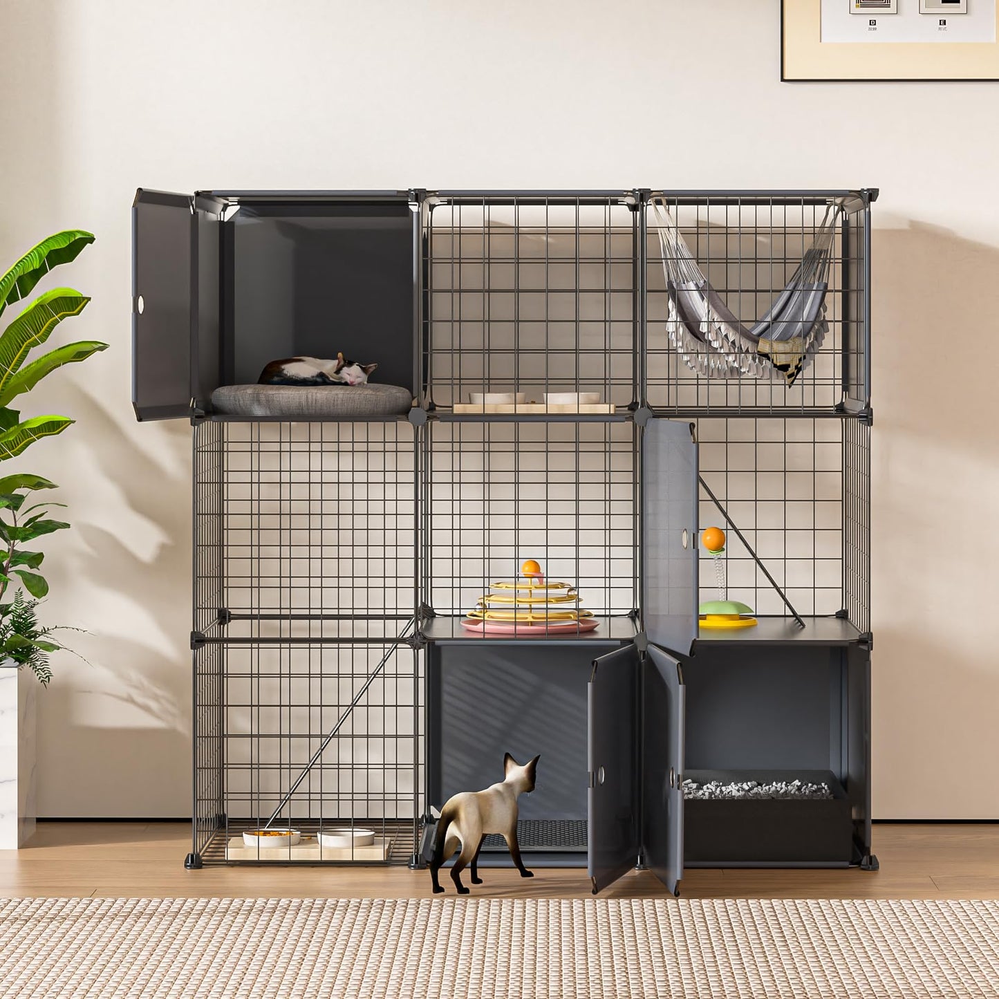 PAWING Indoor Cat Enclosure Outdoor 3-Tier Large Playpen Catio Cat Cage Outdoor Cat Crate Detachable Metal Wire Kennel Medium Kitten Cage - WoodArtSupply