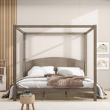 jurmiture King Size Canopy Bed with Support Legs, Solid Wood 4 Post Canopy Platform Bed Frame for Kids Teens Adults, No Box Spring Needed, Brown Wash jurmiture