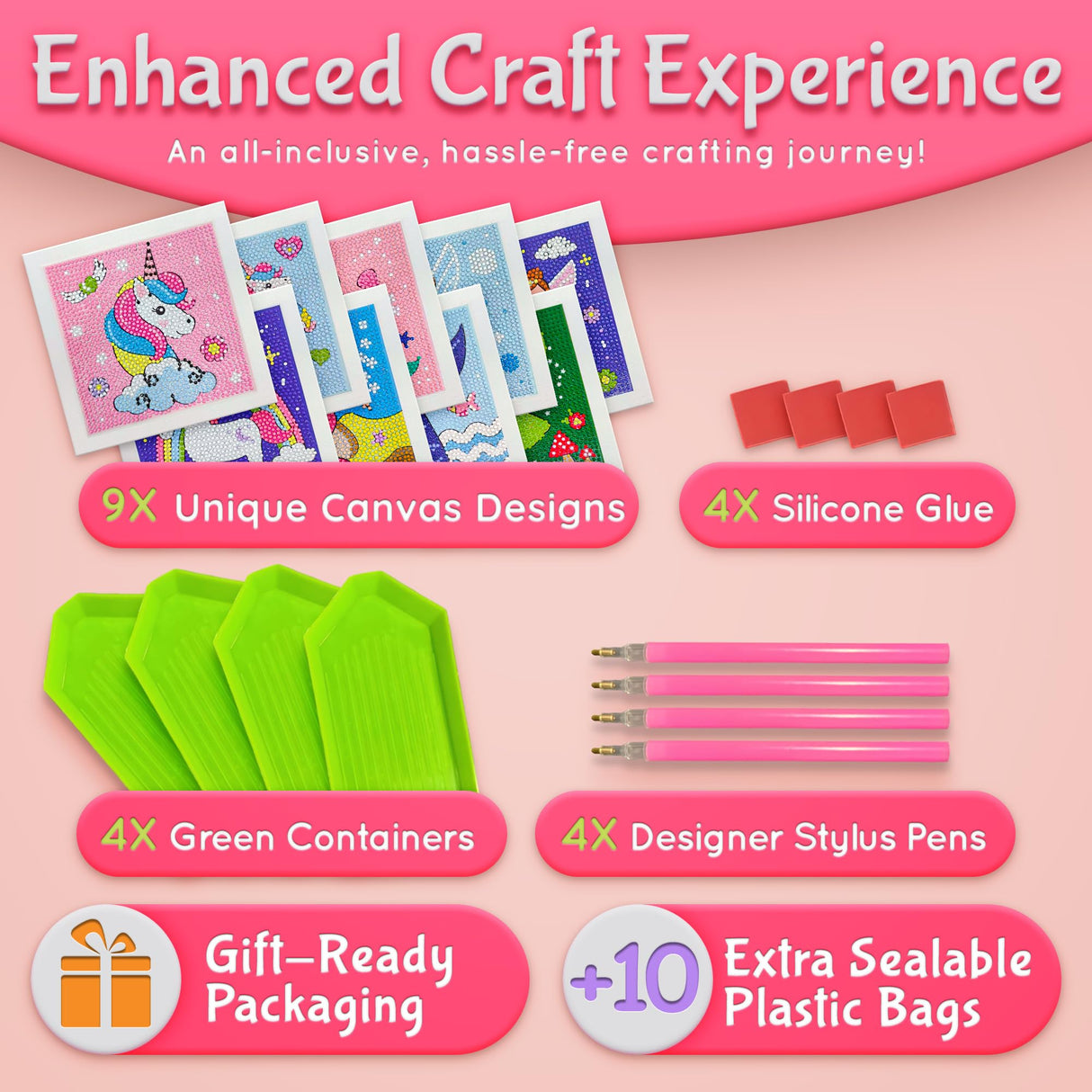 Klevly Diamond Painting Kits for Kids | 9 Unique Designed Canvases - Unicorn, Fairy, Mermaid | Arts & Crafts with Minimum Mess | Diamond Art Kits for Kids | Gem Painting Kit | Jewel Art | Crystal Art Klevly