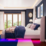 LIKIMIO Pink Floating Bed Frame King with Cat Ear Headboard and LED Lights LIKIMIO