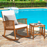 Tangkula Acacia Wood Patio Bistro Set, Outdoor Rocking Chair with Table, Porch Rocker with Thick Cushion of Detachable Cover, Porch Rocking Chair Table Set for Outdoor Indoor Patio Backyard, Teak Tangkula