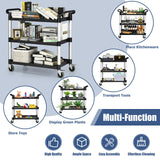 Goplus 3-Tier Utility Cart, Heavy-Duty Service Cart w/Lockable Wheels & Double Handles, Sturdy Aluminum Structure, 495 LBS Max Load, Tool Cart for Goplus