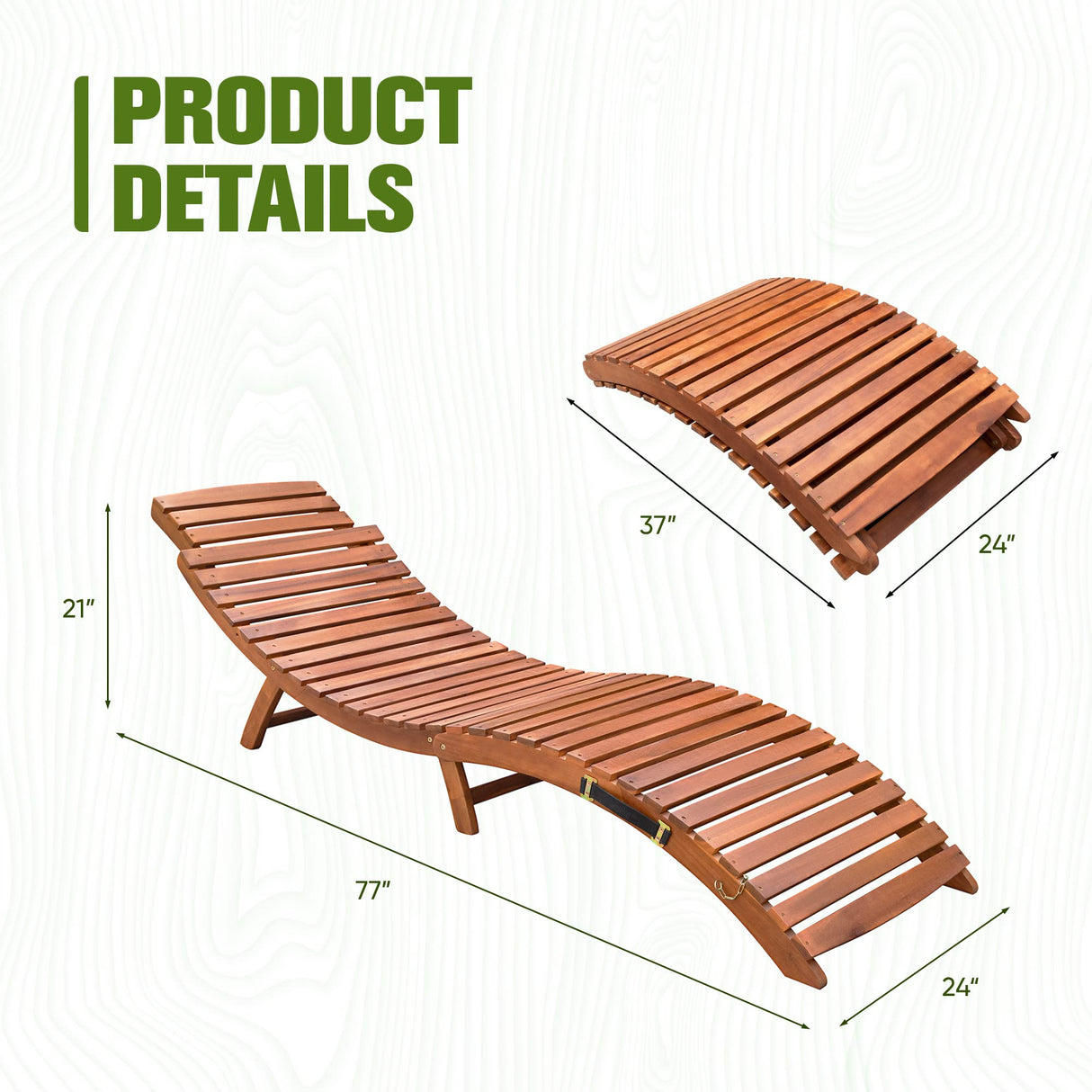 Devoko Patio Chaise Pool Lounge Outdoor Folding Wooden Lounge Chair for Outside Waterproof Lounge Chair (2 Piece) Devoko