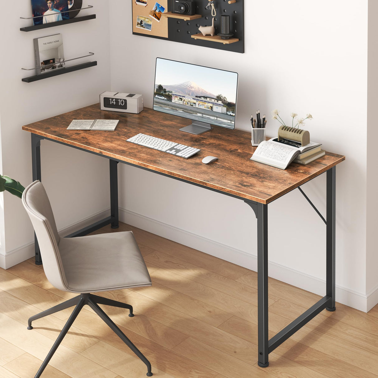 Huuger Computer Desk, 48 Inch Office Desk, Gaming Desk with Storage, Writing Desk Work Desk for Home Office, Study, Modern Simple Desk, Large Legroom, Metal Frame, Rustic Brown Huuger