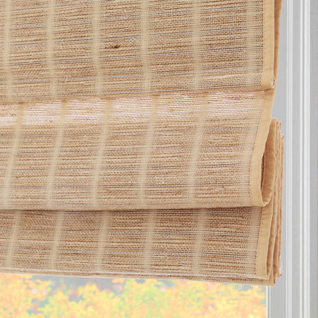 Cordless Bamboo Roman Shades for Windows with Borders, Natural Woven Wood Shades with 6 Inches High Valance, Custom Light Filtering Room Darkening Window Blinds for Doors, Windows, Natural Color DEJAVU