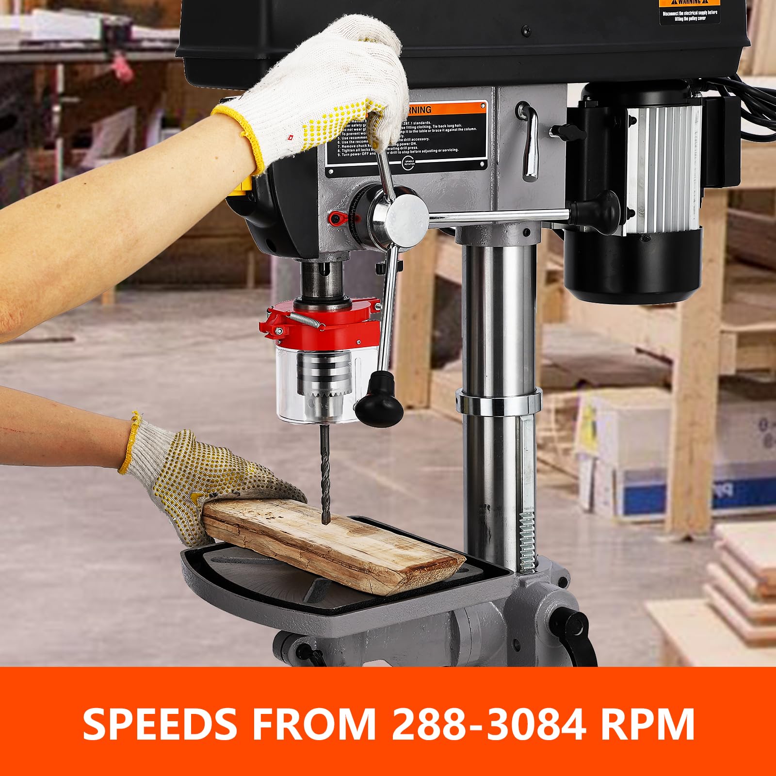 15 in Floor Drill Press, 7.5 Amp 120V Pure Copper Motor, 288-3084 RPM Variable Speed Cast Iron Bench Drill Press, 0-45° Tilting Worktable, Tabletop Drilling Machine for Wood Metal - WoodArtSupply