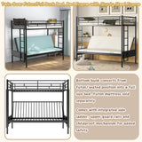 Twin Over Futon/Full Bunk Bed, Bed Frame with Sturdy Steel Frame, Convertible Metal Bunk Bed Couch and Bed with Guard Rail Ladder for Kids Adults Teens,Black Bellemave