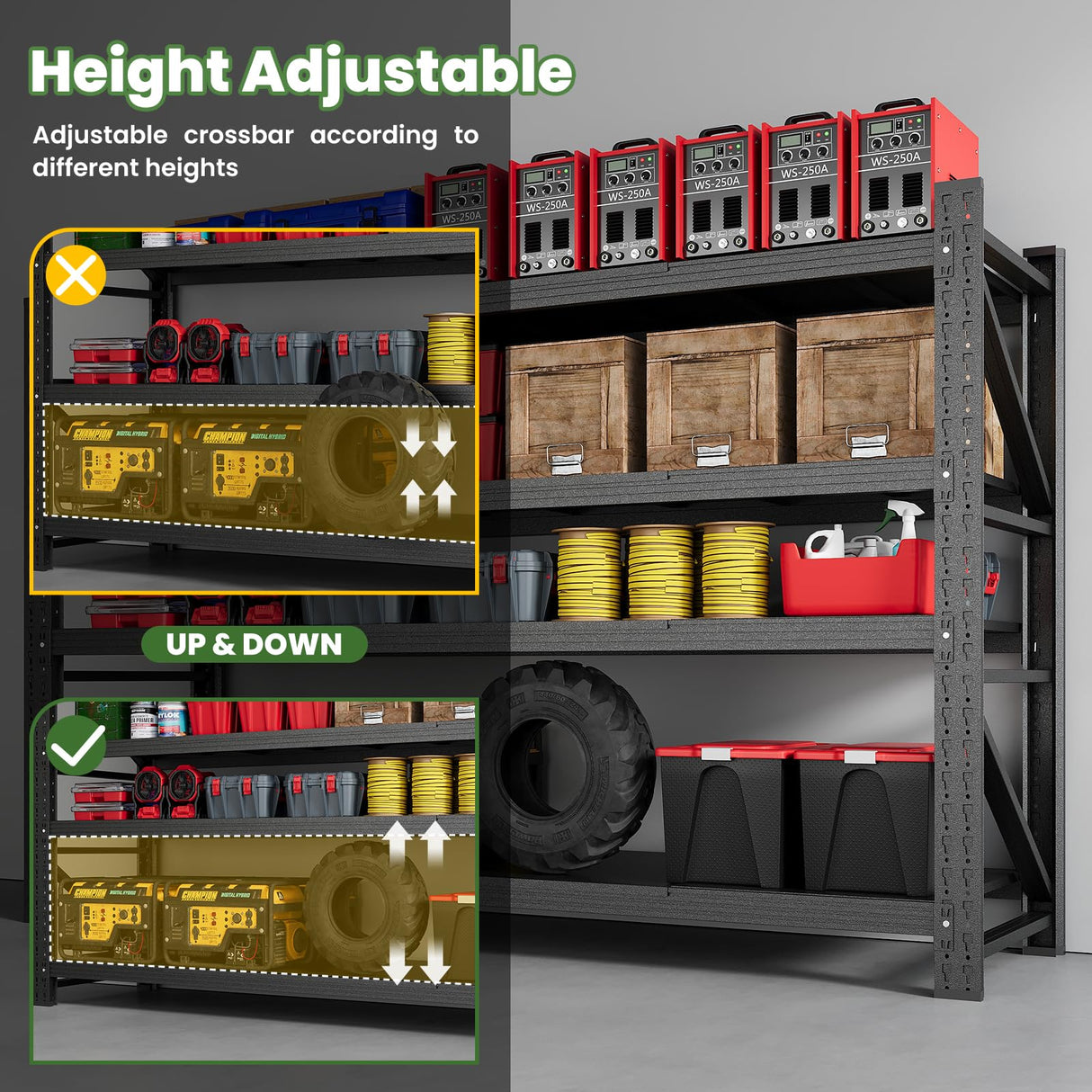 70" H Metal Garage Shelving 5000LBS Capacity Heavy Duty 4-Tier Adjustable Shelves Industrial Shelves Heavy Tools Utility Rack Shelf for Basement/Garage/Warehouse/Shop Black 71"W x 24"D x 69"H STANI