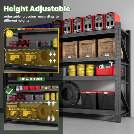 70" H Metal Garage Shelving 5000LBS Capacity Heavy Duty 4-Tier Adjustable Shelves Industrial Shelves Heavy Tools Utility Rack Shelf for Basement/Garage/Warehouse/Shop Black 71"W x 24"D x 69"H STANI
