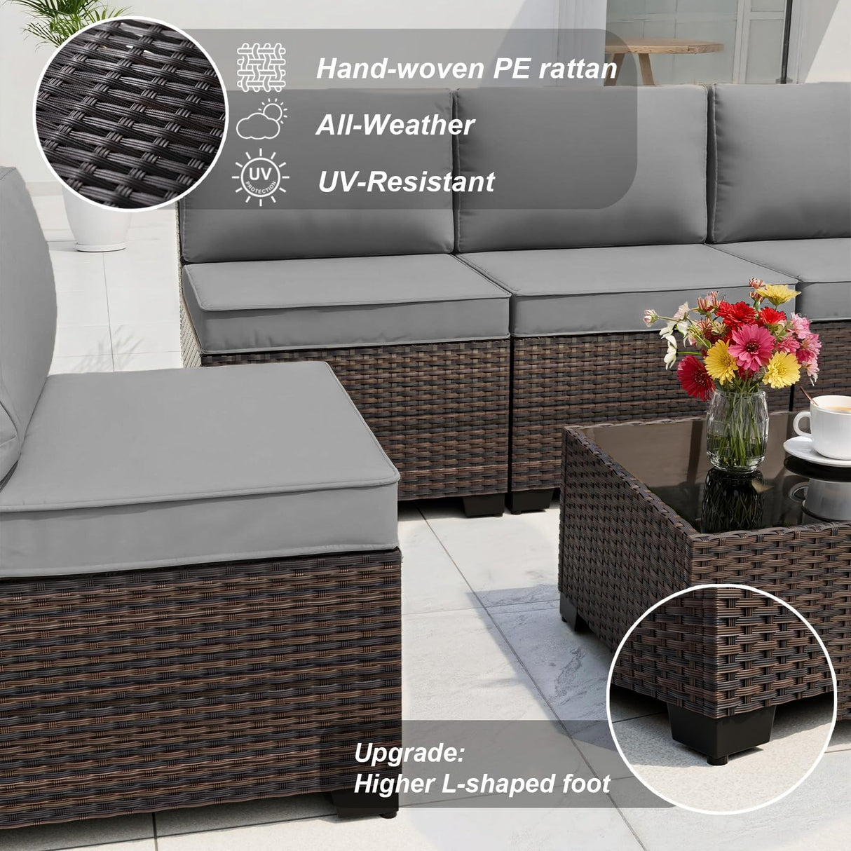 ALAULM 13 Pieces Patio Furniture Set with 2 Swivel Chairs Patio Furniture Outdoor Sectional Sofas with 55000 Gas Fire Pit Patio Conversation Set w/10 Cushions-Grey ALAULM