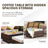 MEISSALIVVE 6 Pieces Outdoor Patio Furniture Set, Wicker Patio Conversation Set, Patio Sectional Furniture Set with 2 Swivel Rocker Patio Chair and Sofa, 2 Ottomans and Coffee Table (Brown) MEISSALIVVE