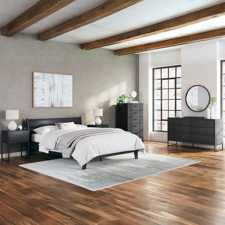 Signature Design by Ashley Socalle Casual Contemporary Chest of Drawers with Dark Pewter Hardware and Metal Legs, 5 Drawers, Wood, 50.67" High, Matte Black Signature Design by Ashley
