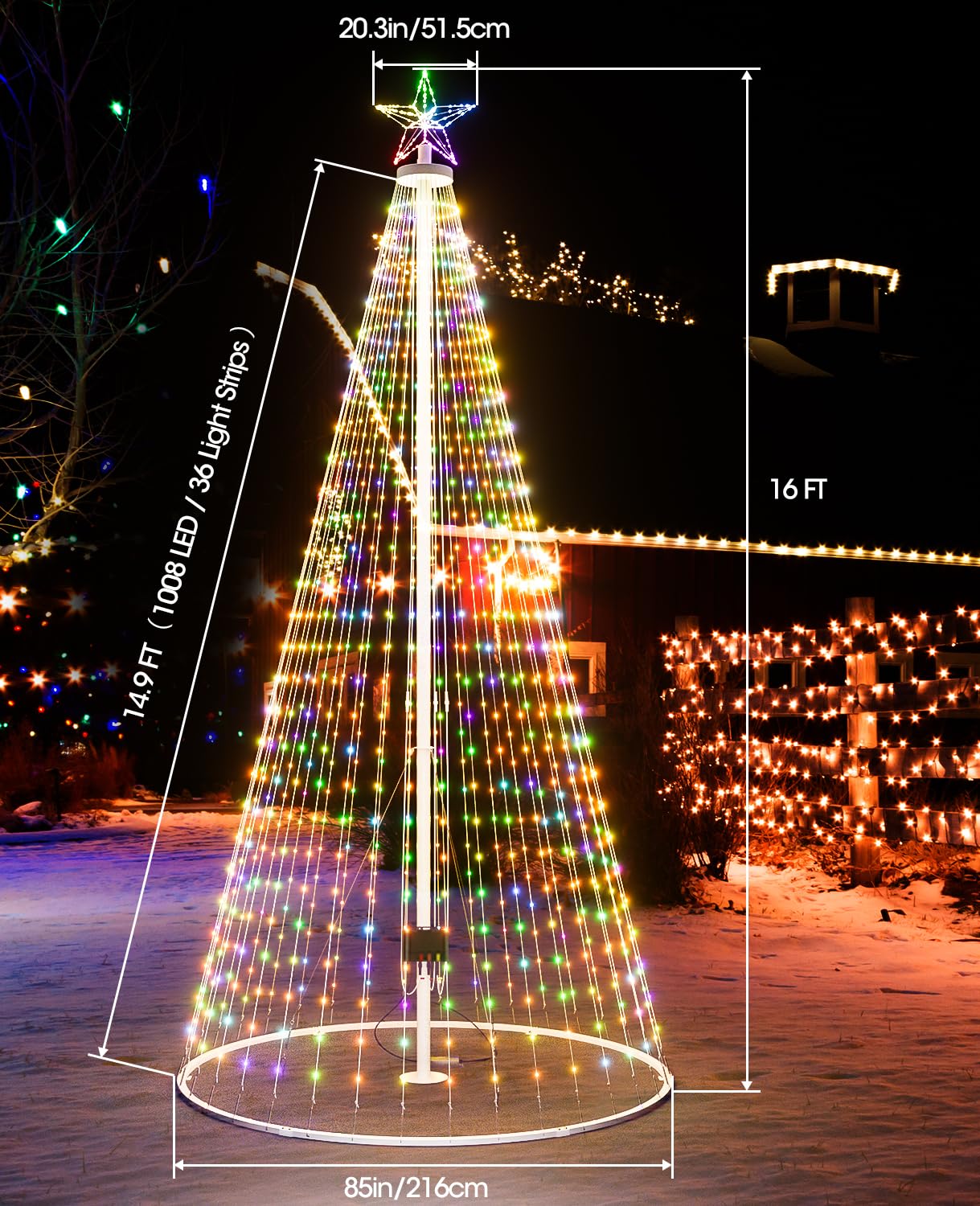 Esfos Led Outdoor Christmas Tree, 16 ft Prelit Christmas Tree, Smart Outside Christmas Tree Light Show App Control with 1008 LED Lights Color Changing Sync APP & Remote Control Christmas Tree Lighting