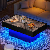 YITAHOME LED Game Coffee Table with 2 Drawers Storage, Rectangle Modern Gaming Black Coffee Tables Engineered Wood Low Coffee Tables for Living Room Decor, Farmhouse Rustic Center Table, Black YITAHOME