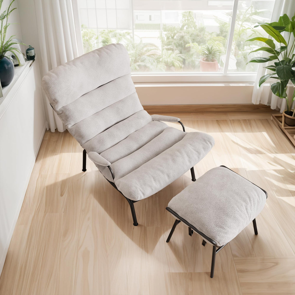 ovios Rocking Chair with Ottoman, Glider Recliner with Footrest, Lazy Accent Armchair with Comfy Cushion for Living Room Bedroom Office, Cloud Plush Velvet, White ovios