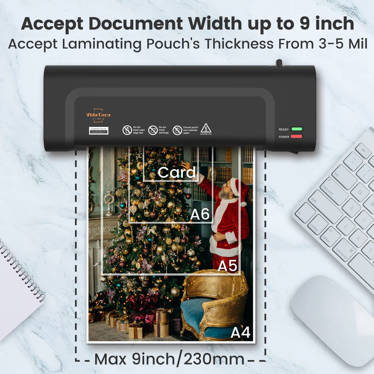 Laminator Machine,VidaTeco 9-inch Thermal Cold Laminator with Laminating Sheets 20 pcs,Laminating Machine with 2-Min Faster Preheat,Personal Lamination with Patented Roller for Teacher(Black) VidaTeco