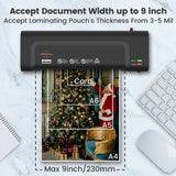 Laminator Machine,VidaTeco 9-inch Thermal Cold Laminator with Laminating Sheets 20 pcs,Laminating Machine with 2-Min Faster Preheat,Personal Lamination with Patented Roller for Teacher(Black) VidaTeco