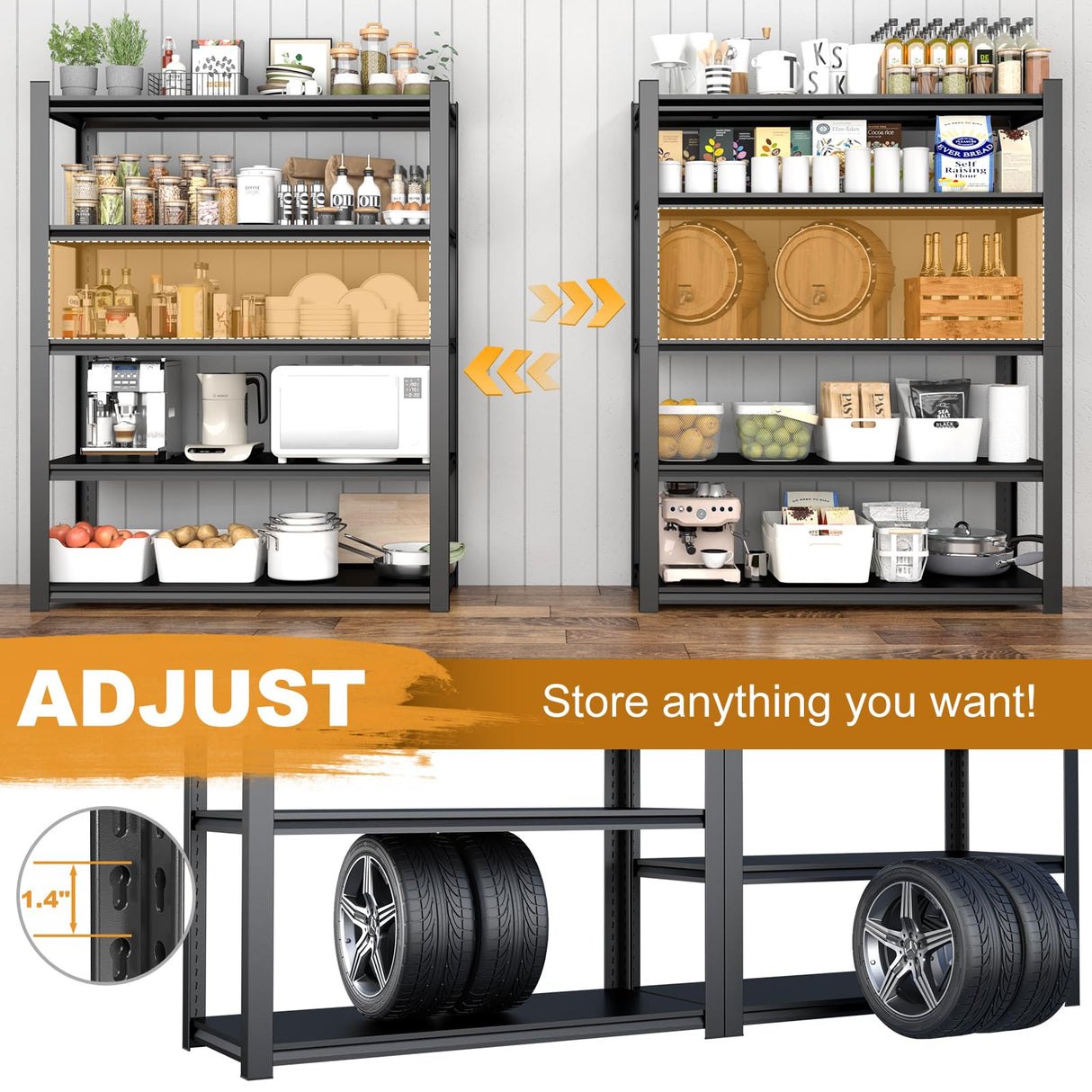 STEELIST 3000LBS Garage Shelves, 48W Metal Shelves for Storage, 5-Tier Shelving Unit with Adjustable Shelves, 24" D X 47.2" W X 84" H Industrial Shelving Utility Shelf for Warehouse, Basement STEELIST
