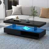 Merax Modern Center Coffee Table with 2 Storage Drawers, Display Shelves, and LED Lights, Accent Furniture for Living Room, 51.2" Length, Black Merax