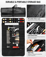 Nicpro 85PCS Leather Tooling Kit Leather Working Tools Kit with Custom Storage Bag, Adults Leather Making Craft Tools Beginner Kit for Stamping Sewing Carving Cutting Punching Leather Working Nicpro