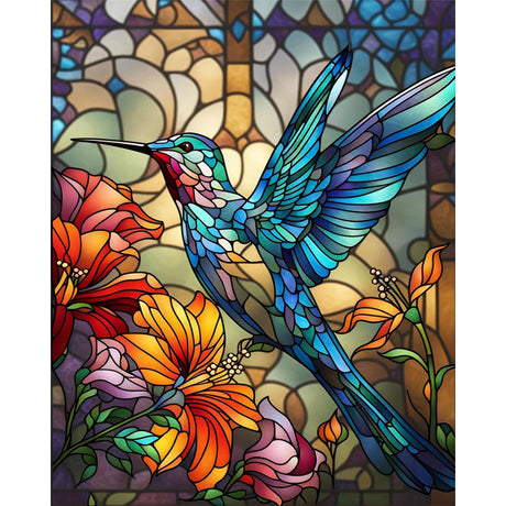 xackcme Hummingbird Paint by Numbers for Adults - Stained Glass Paint by Number on Canvas Without Frame, DIY Bird Oil Painting for Gift Home Wall Decor (16x20 inch) xackcme
